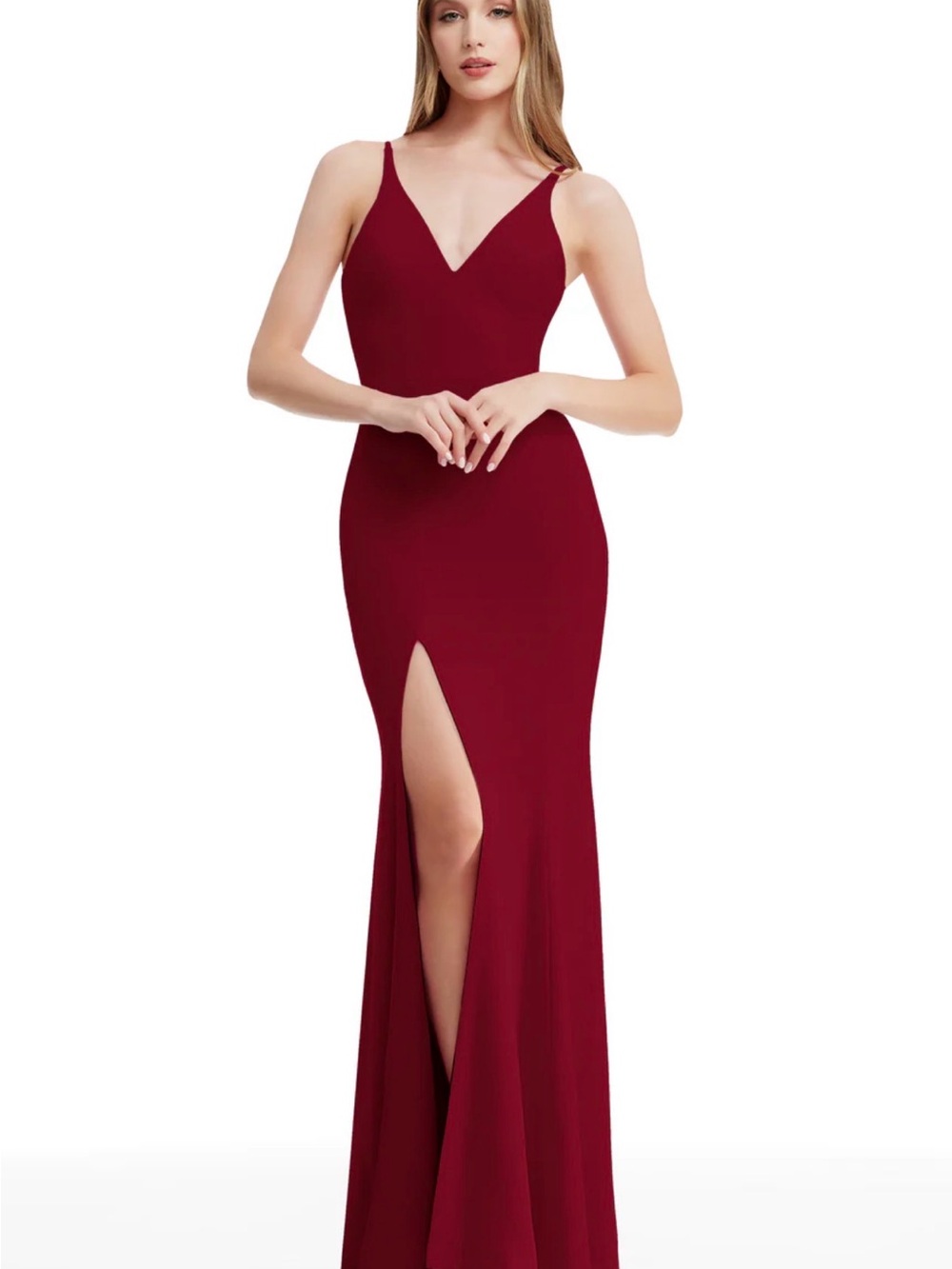 Dress the Population Burgundy V-Neck Spaghetti Strap Maxi Dress